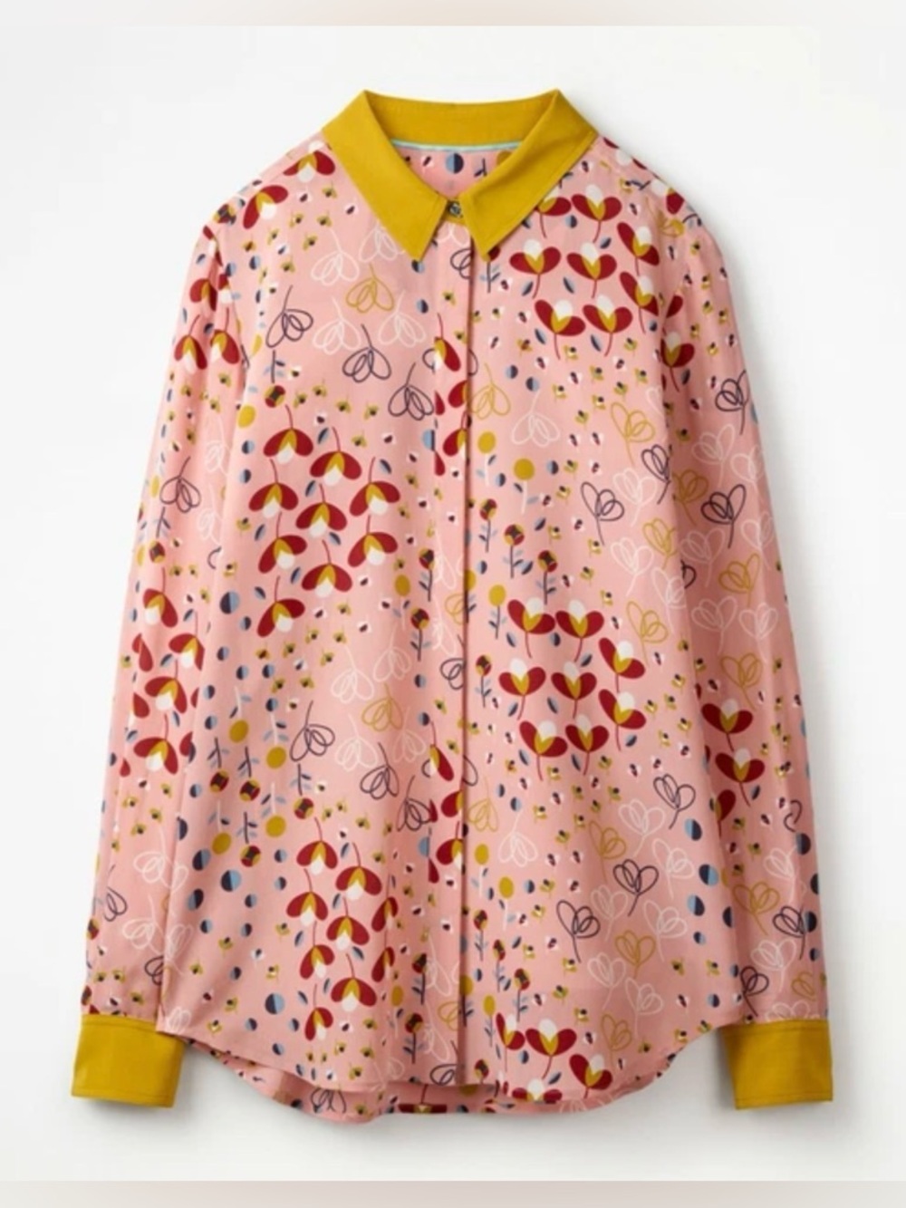 Boden Silk Shirt in Milkshake Meadow Women's Pink Printed Button-Down Shirt XL - Picture 3 of 8